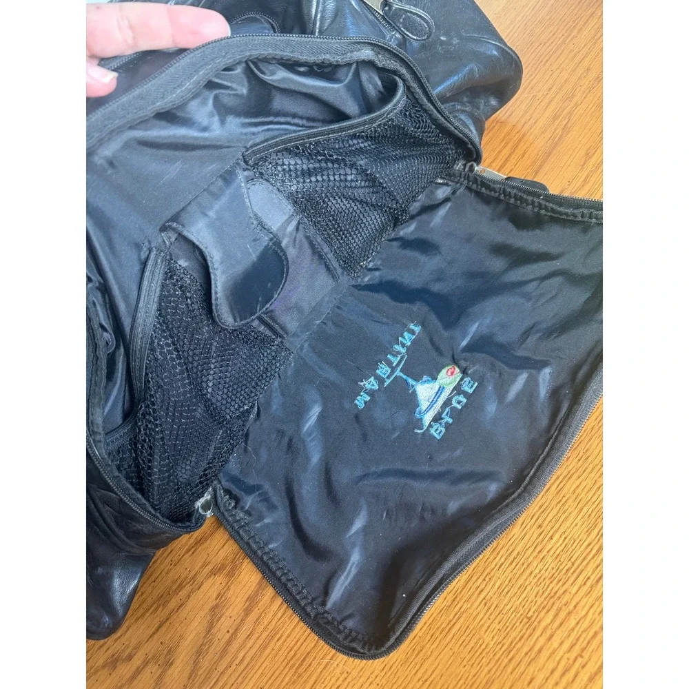 Y2K Blue Martini Black Leather Duffle Bag‎ Travel Weekender Gym Luggage Vintage